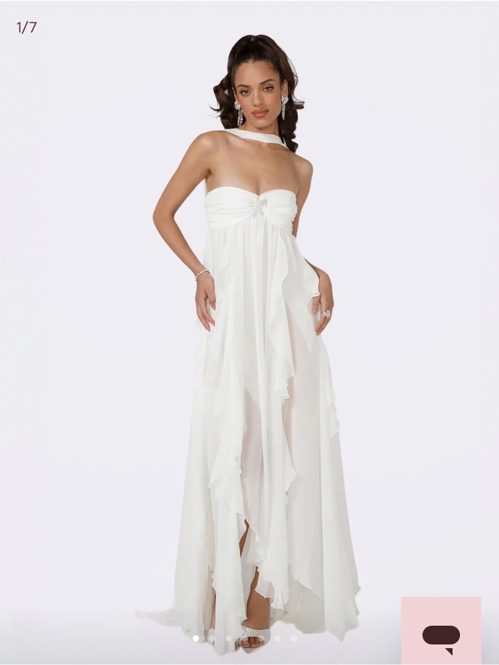 Nana Jacqueline White Strapless Ruffle Chiffon Maxi Dress
